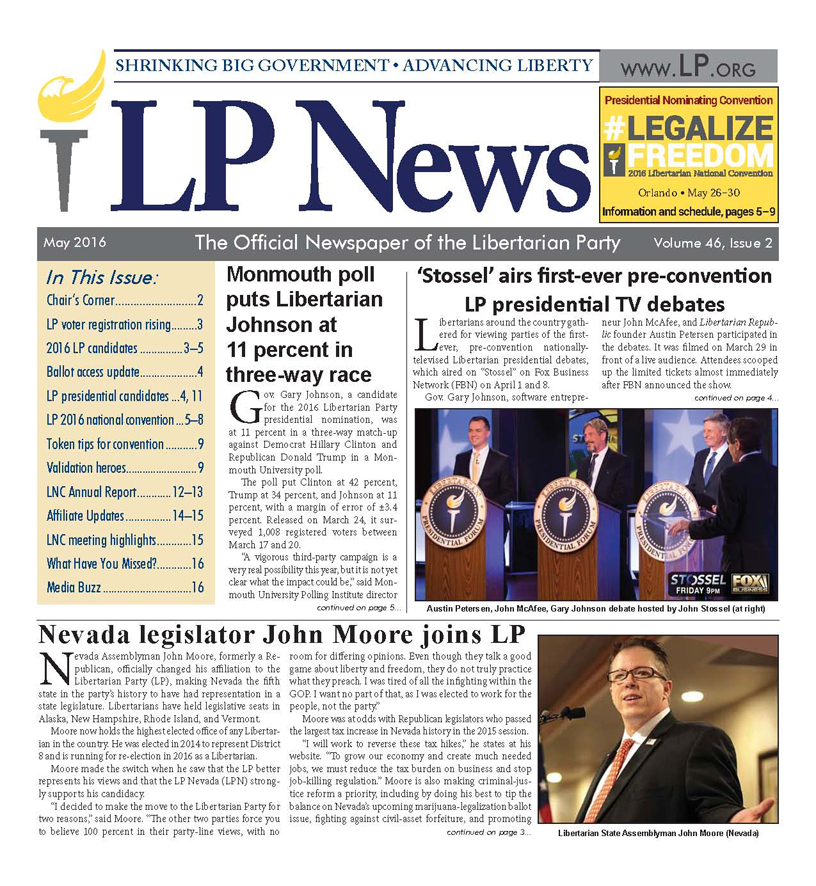 LP News May 2016 issue, front page (image)